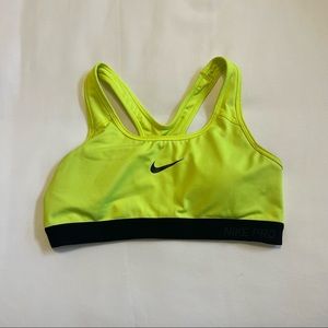 Neon highlighter yellow nike pro sports bra with padding
